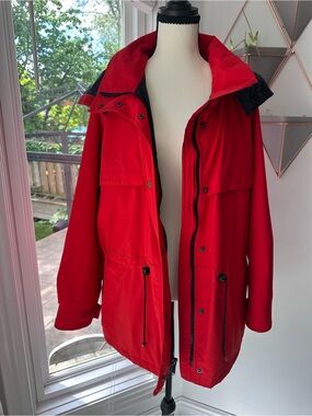 VINTAGE EDDIE BAUER GORE-TEX Red Black Hooded Anorak Rain Jacket Coat Size Large